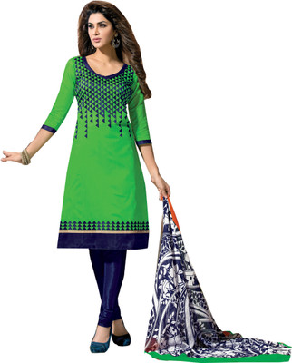 

Ishin Cotton Embroidered Semi-stitched Salwar Suit Dupatta Material, Green darkblue