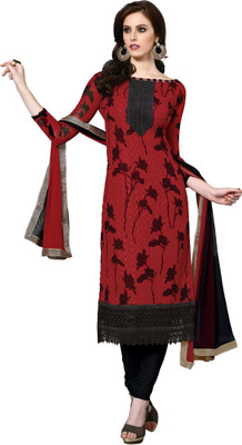 

Khushali Chiffon Self Design, Embroidered Salwar Suit Dupatta Material(Un-stitched), Black;red