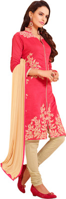 

Khushali Chanderi Self Design, Embroidered Salwar Suit Dupatta Material(Un-stitched), Beige;pink