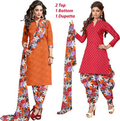 

Khushali Crepe Self Design, Printed Salwar Suit Dupatta Material(Un-stitched), Multicolor;orange;red