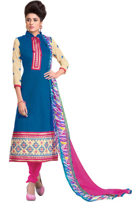 

Khushali Chanderi Self Design, Embroidered Salwar Suit Dupatta Material(Un-stitched), Beige;blue;pink