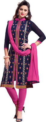 

Khushali Chanderi Self Design, Embroidered Salwar Suit Dupatta Material(Un-stitched), Blue;pink