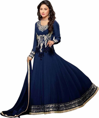 

V And V Shop Georgette Embroidered Semi-stitched Salwar Suit Dupatta Material, Blue