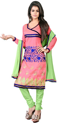 

Khushali Chanderi Self Design Salwar Suit Dupatta Material(Un-stitched), Green;pink