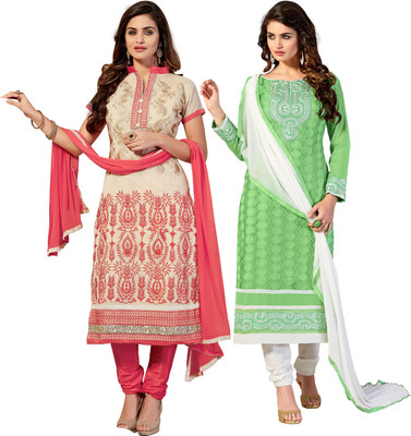 

Jiya Chanderi Self Design, Embroidered Salwar Suit Dupatta Material(Un-stitched), Beige;light green