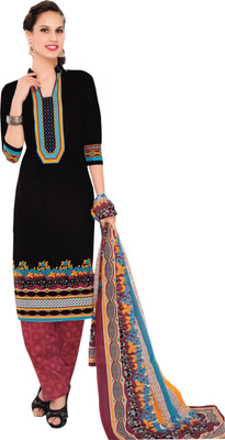 

Giftsnfriends Cotton Printed Salwar Suit Dupatta Material(Un-stitched), Black