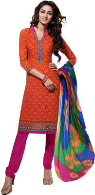 

Jiya Crepe Self Design, Printed Salwar Suit Dupatta Material(Un-stitched), Orange;pink