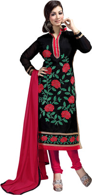 

Jiya Chanderi Self Design, Embroidered Salwar Suit Dupatta Material(Un-stitched), Black;pink
