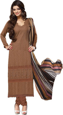 

Vandv Shop Chiffon Embroidered Salwar Suit Dupatta Material(Un-stitched), Brown