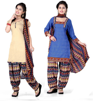 

Women Latest Fancy Designer Salwar Suit Crepe Solid, Printed Salwar Suit Dupatta Material(Un-stitched), Multicolor