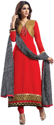 

Indian Wear Online Georgette Embroidered Semi-stitched Salwar Suit Dupatta Material, Red