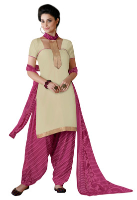 

Jiya Crepe Self Design Salwar Suit Dupatta Material(Un-stitched), Beige;pink