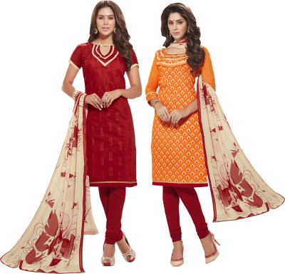 

Khushali Chanderi Self Design, Embroidered Salwar Suit Dupatta Material(Un-stitched), Beige;orange;red