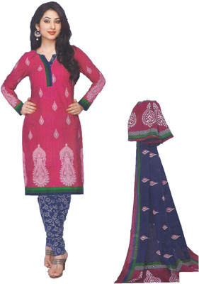 

Indian Wear Online Cotton Printed Semi-stitched Salwar Suit Dupatta Material, Pink