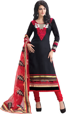 

Jiya Cotton Self Design, Embroidered Salwar Suit Dupatta Material(Un-stitched), Black;red