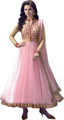 

V And V Shop Net Embroidered Semi-stitched Salwar Suit Dupatta Material, Pink