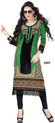 

V And V Shop Cotton Printed Kurti Fabric(Un-stitched), Black