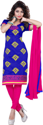 

Jiya Chanderi Self Design, Embroidered Salwar Suit Dupatta Material(Un-stitched), Blue;pink