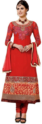 

Styliner Georgette Solid, Self Design Salwar Suit Dupatta Material(Un-stitched), Red