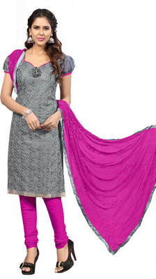

Khushali Chanderi Self Design, Embroidered Salwar Suit Dupatta Material(Un-stitched), Grey;pink