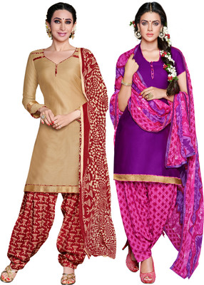 

Jiya Cotton Self Design, Printed Salwar Suit Dupatta Material(Un-stitched), Beige;purple