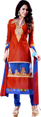 

Khwaish Cotton Embroidered Salwar Suit Material(Un-stitched), Orange