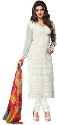 

Vandv Shop Chiffon Embroidered Salwar Suit Dupatta Material(Un-stitched), White