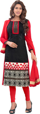 

Khushali Chanderi Self Design, Embroidered Salwar Suit Dupatta Material(Un-stitched), Black;red
