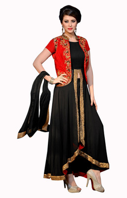 

Viva N Diva Georgette Embroidered Salwar Suit Dupatta Material(Un-stitched), Black & red