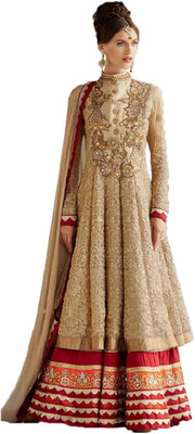 

Vandv Shop Net Embroidered Salwar Suit Dupatta Material(Un-stitched), Gold