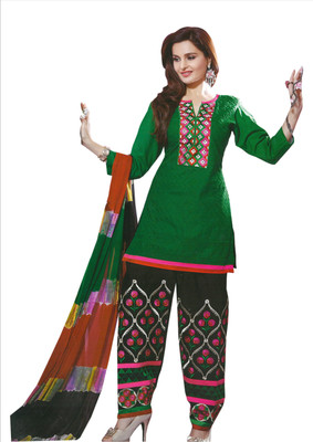 Khwaish Cotton Embroidered Kurta & Patiyala Material(Un-stitched), Green