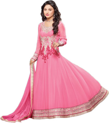 

Javuli Synthetic Georgette Embroidered Semi-stitched Salwar Suit Dupatta Material, Pink
