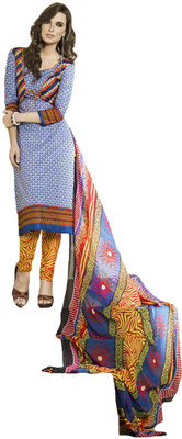 

Indian Wear Online Cotton Printed Semi-stitched Salwar Suit Dupatta Material, Blue