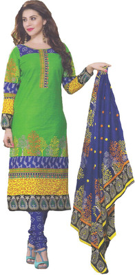 

Party Wear Dresses Cotton Printed Semi-stitched Salwar Suit Dupatta Material, Green