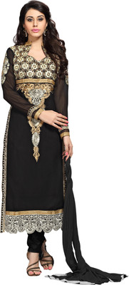

Khushali Georgette Self Design, Embroidered Salwar Suit Dupatta Material(Un-stitched), Black
