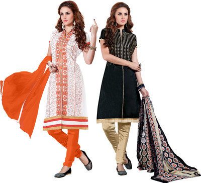 

Khushali Chanderi Self Design, Embroidered Salwar Suit Dupatta Material(Un-stitched), Black;white