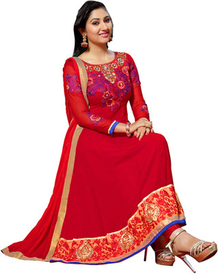 

Jiya Georgette Self Design, Embroidered Salwar Suit Dupatta Material(Un-stitched), Red