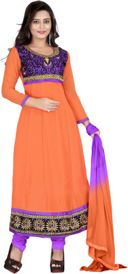

Shree Vardhman Georgette Embroidered Dress/Top Material(Un-stitched), Orange