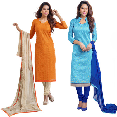 

Jiya Chanderi Self Design, Embroidered Salwar Suit Dupatta Material(Un-stitched), Light blue;orange