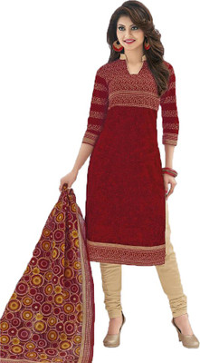 

Party Wear Dresses Cotton Printed Salwar Suit Dupatta Material(Un-stitched), Red