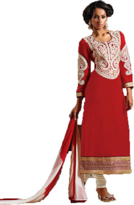 

Party Wear Dresses Georgette Embroidered Semi-stitched Salwar Suit Dupatta Material, Red