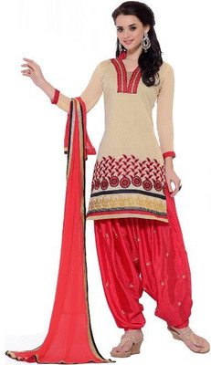 

Parishi Fashion Cotton Embroidered Salwar Suit Material(Un-stitched), Beige