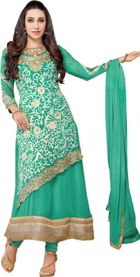 

Vandv Shop Georgette Embroidered Semi-stitched Salwar Suit Dupatta Material, Green