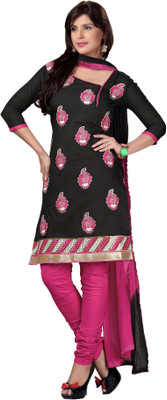 

Khushali Chanderi Self Design, Embroidered Salwar Suit Dupatta Material(Un-stitched), Black;pink