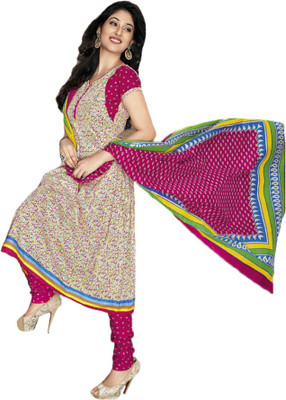 

Party Wear Dresses Cotton Printed Semi-stitched Salwar Suit Dupatta Material, Pink