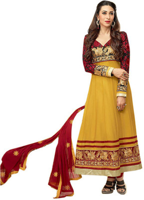 

Parishi Fashion Georgette Embroidered Dress/Top Material(Un-stitched), Yellow