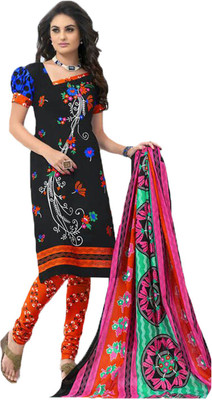 

Party Wear Dresses Cotton Printed Salwar Suit Dupatta Material(Un-stitched), Black