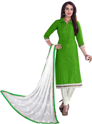 

Khushali Chanderi Self Design, Embroidered, Embellished Salwar Suit Dupatta Material(Un-stitched), Green;white