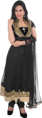 

JT International Velvet Embroidered Salwar Suit Dupatta Material(Un-stitched), Black