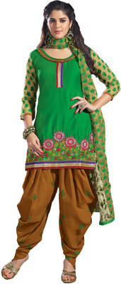

Party Wear Dresses Cotton Embroidered Semi-stitched Salwar Suit Dupatta Material, Green